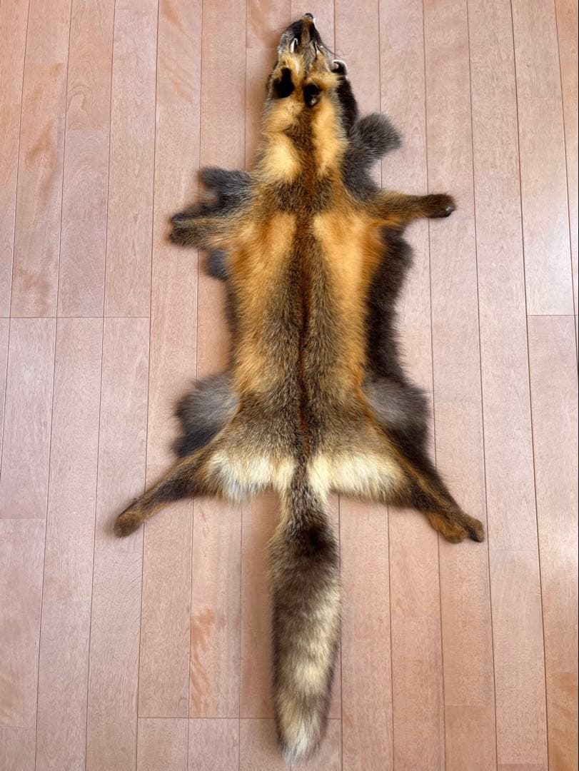 超希少 幻の十字ギツネ / クロスフォックス リアルファー C5★ラグ 毛皮