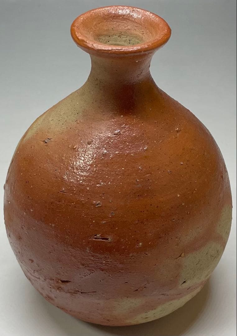 人間国宝　伊勢崎淳　備前緋襷徳利　四方桟共箱　d5732