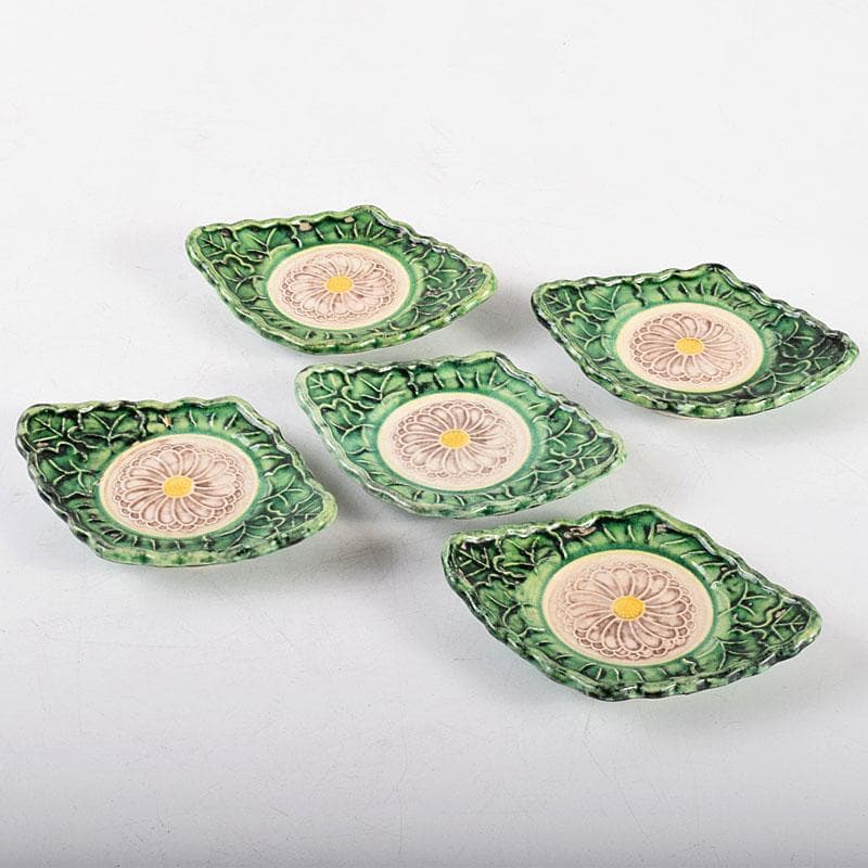 讃岐源内焼　交趾焼　三彩釉　菊文茶托　五客　M　R4637