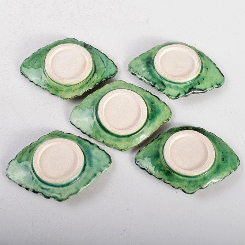 讃岐源内焼　交趾焼　三彩釉　菊文茶托　五客　M　R4637