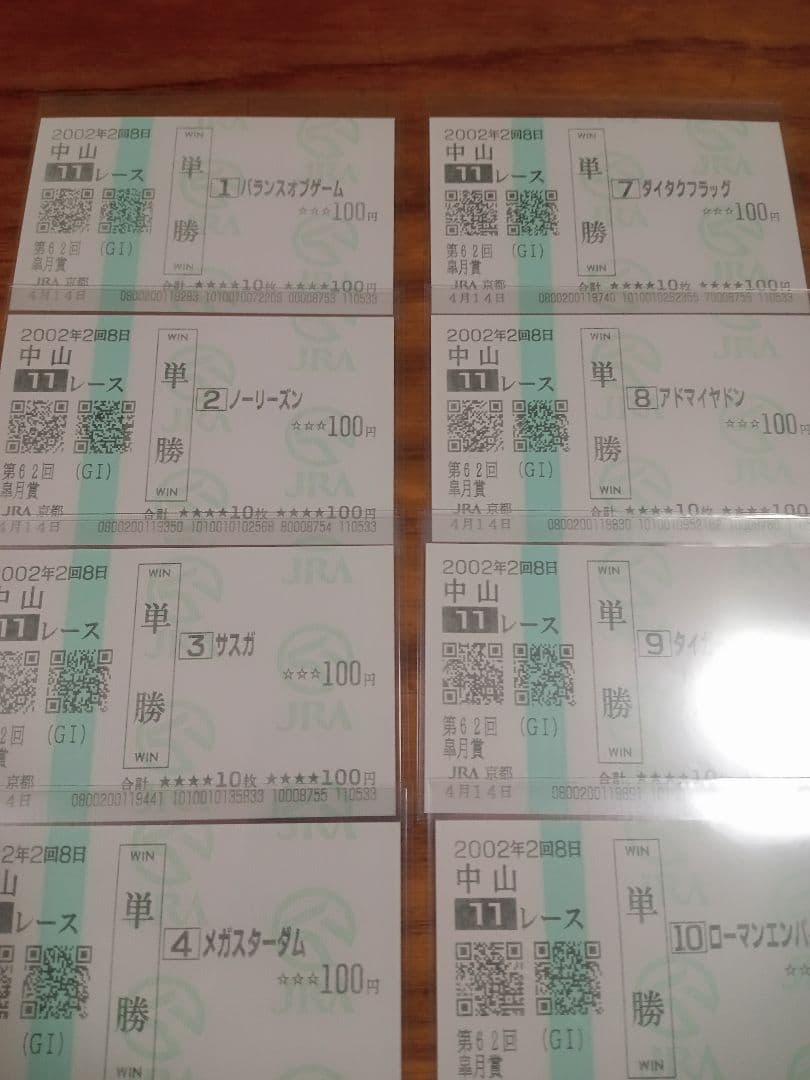 ノーリーズン　02年 皐月賞　的中単勝馬券含む全18頭セット　18枚　希少