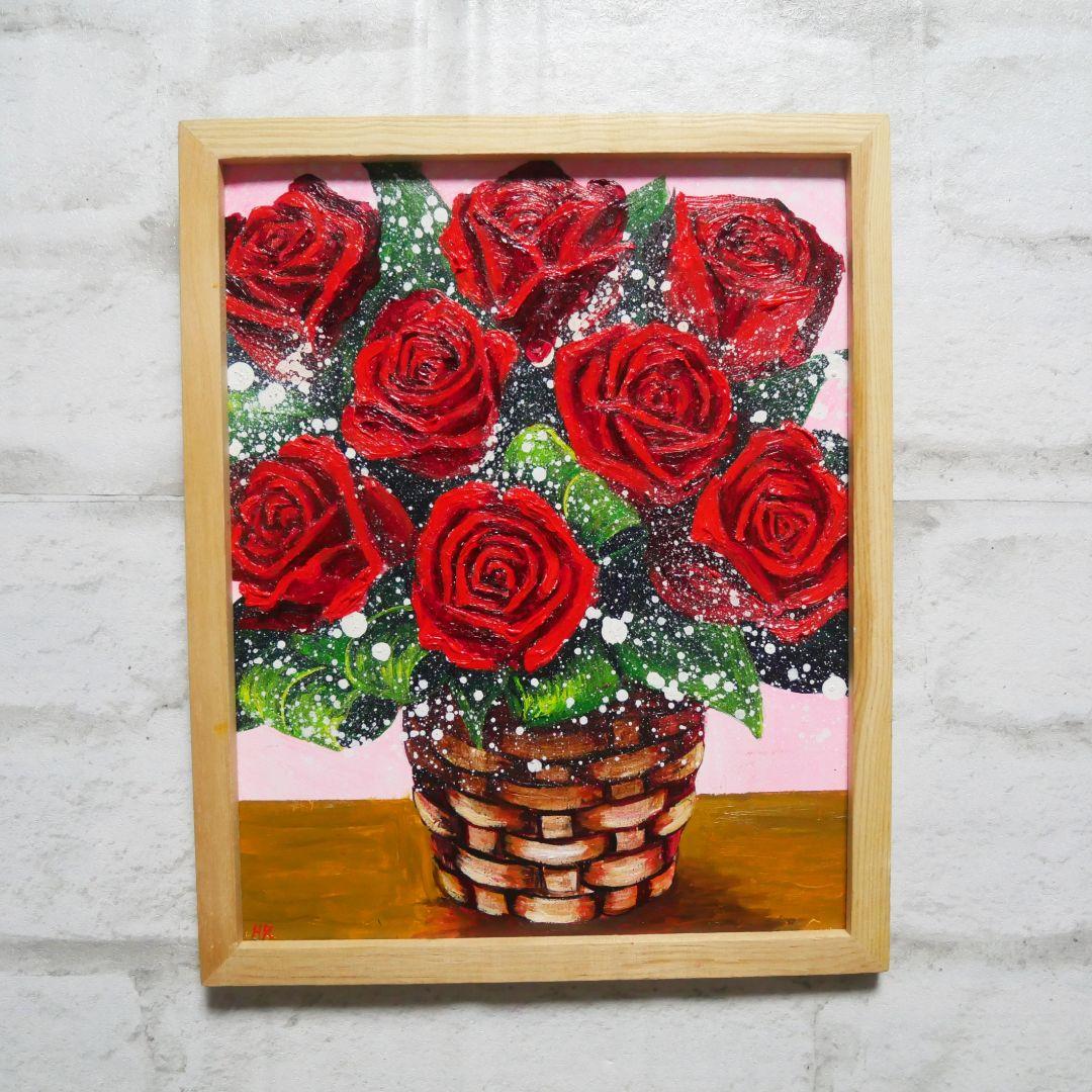 油絵 油彩 油彩画 絵 絵画【赤い薔薇】