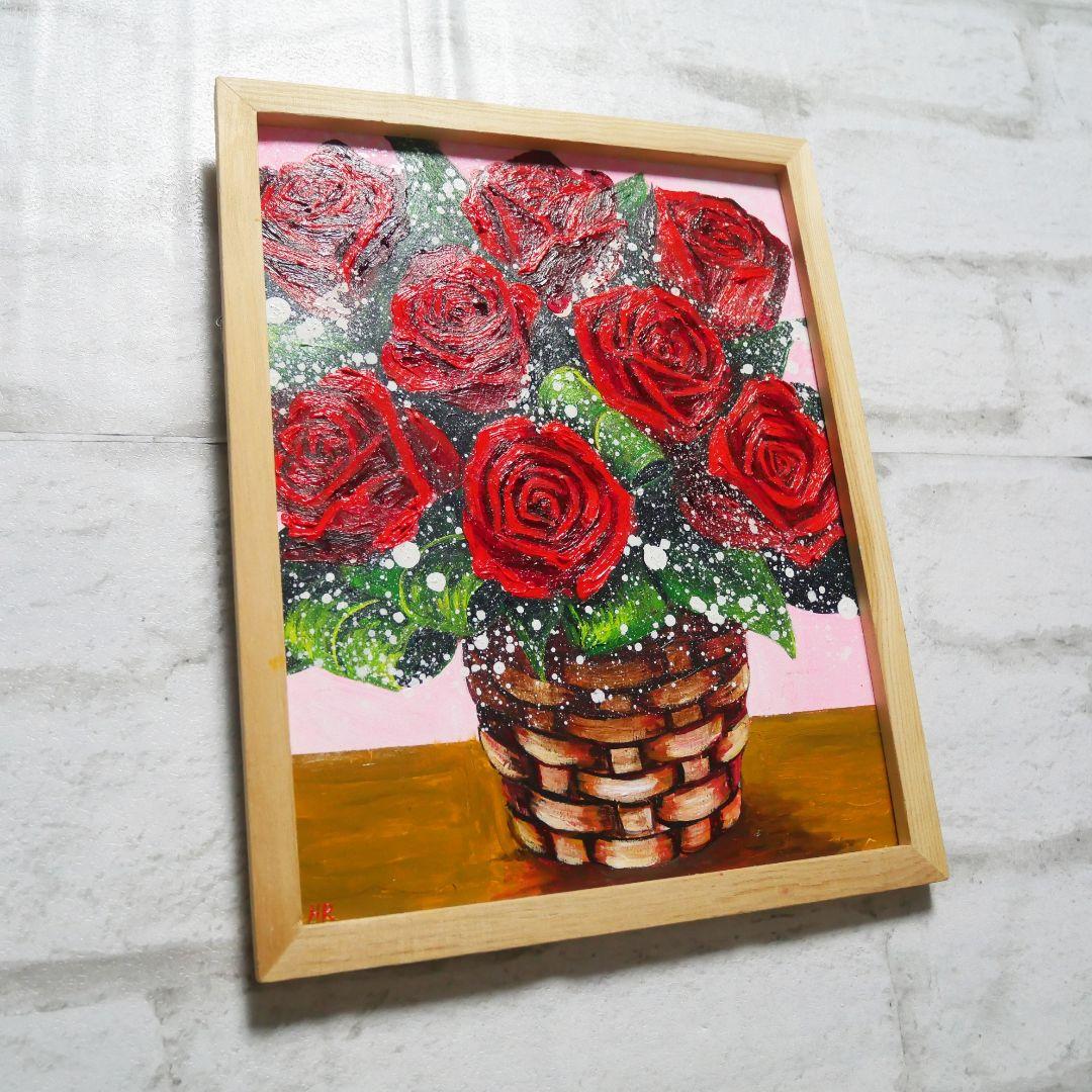 油絵 油彩 油彩画 絵 絵画【赤い薔薇】