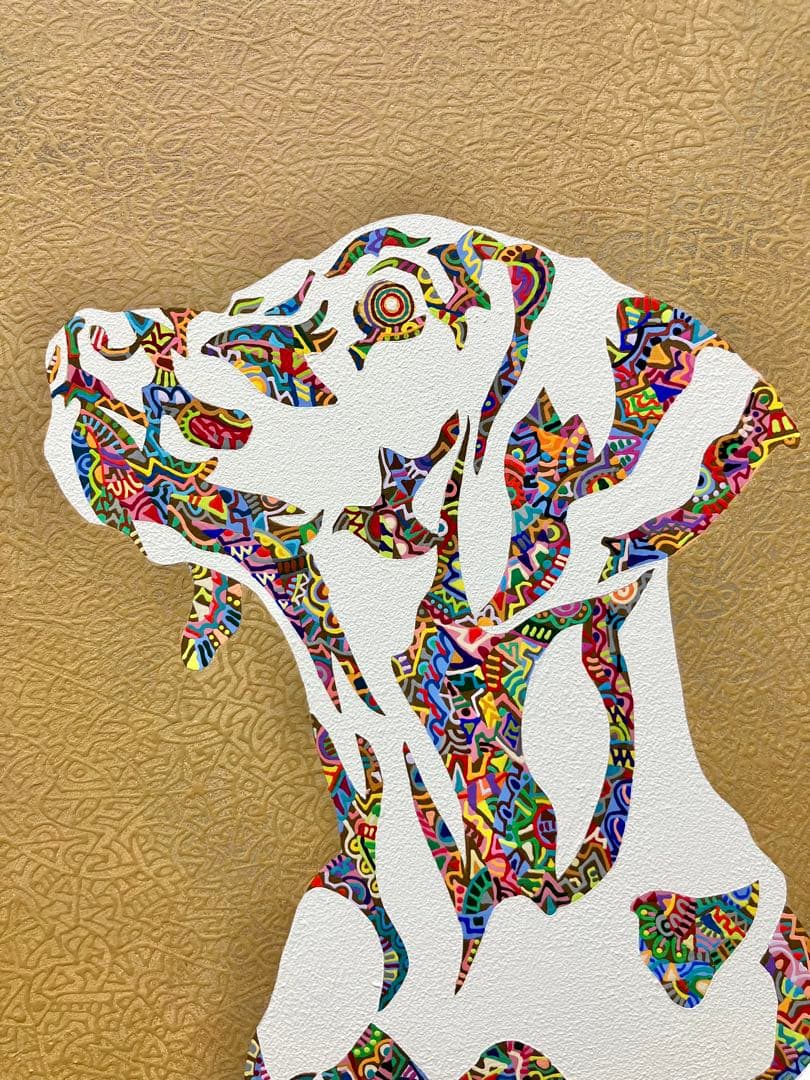 原画　犬　動物画　絵画　アクリル画　現代アート　細密画　手描き　一点物