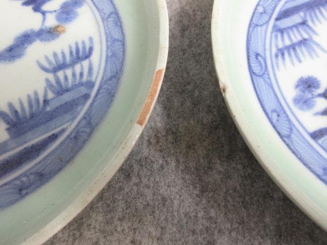 古伊万里冨貴長春青磁染付風景図焼物皿5枚 [B27960]