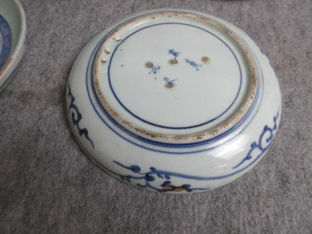 古伊万里冨貴長春青磁染付風景図焼物皿5枚 [B27960]