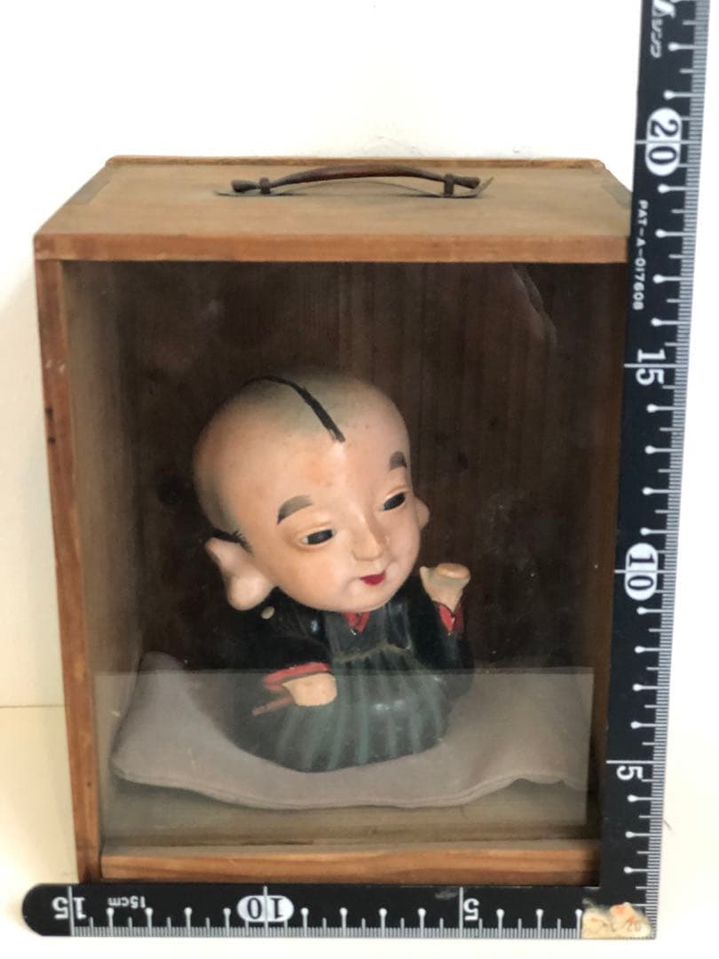 大正5年　福助人形　胡粉仕上げオープンマウス　骨董品　首動人形 インテリア　置物