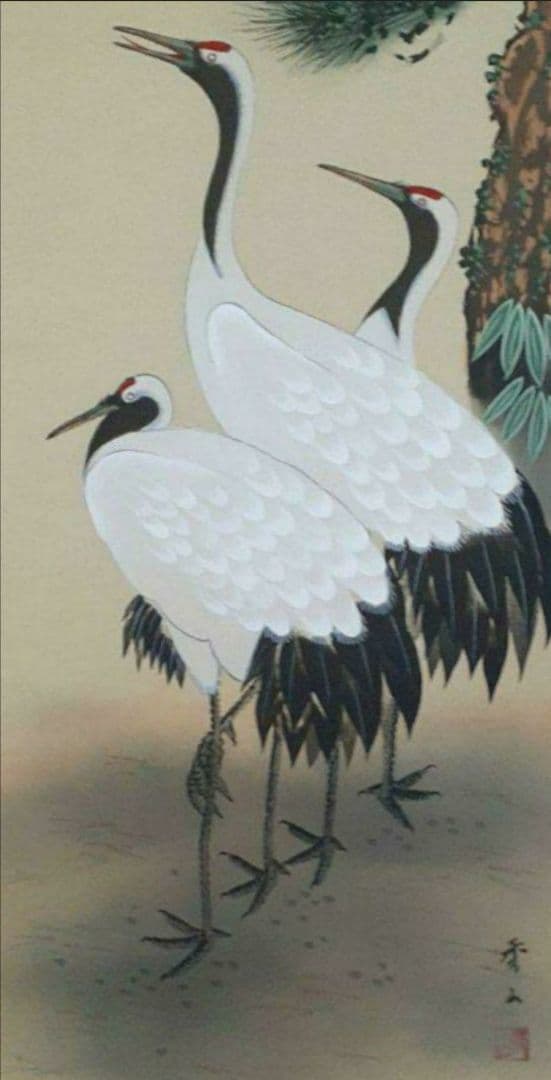 掛け軸/老人/鶴/3本