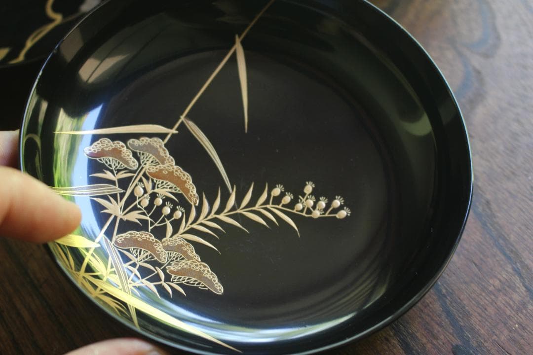 時代逸品！時代黒漆に極上草花蒔絵の映えるお椀7点（検輪島塗蒔絵椀雑煮椀煮物椀