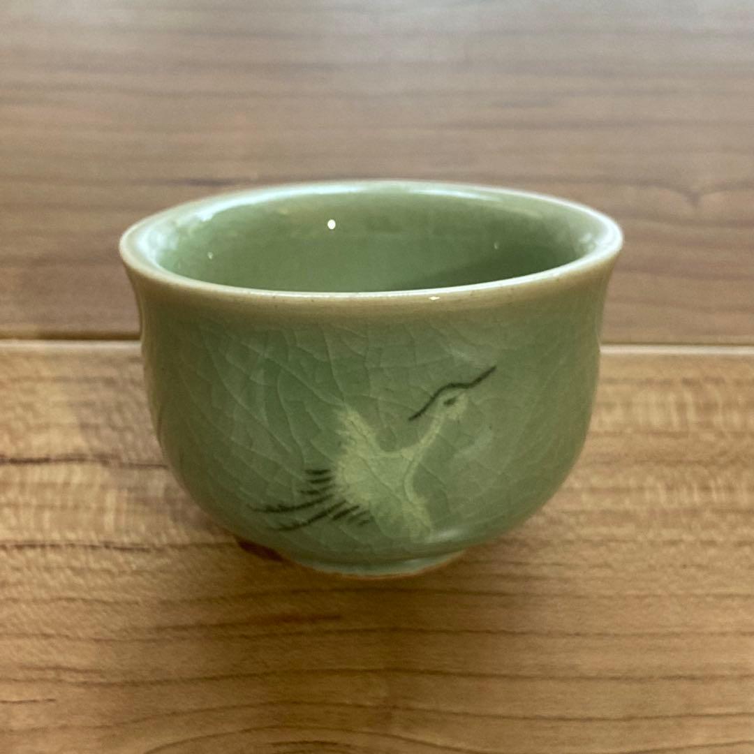 高麗青磁 盃 2客 飛鶴文 貫入 韓国人間文化財 申相浩 作