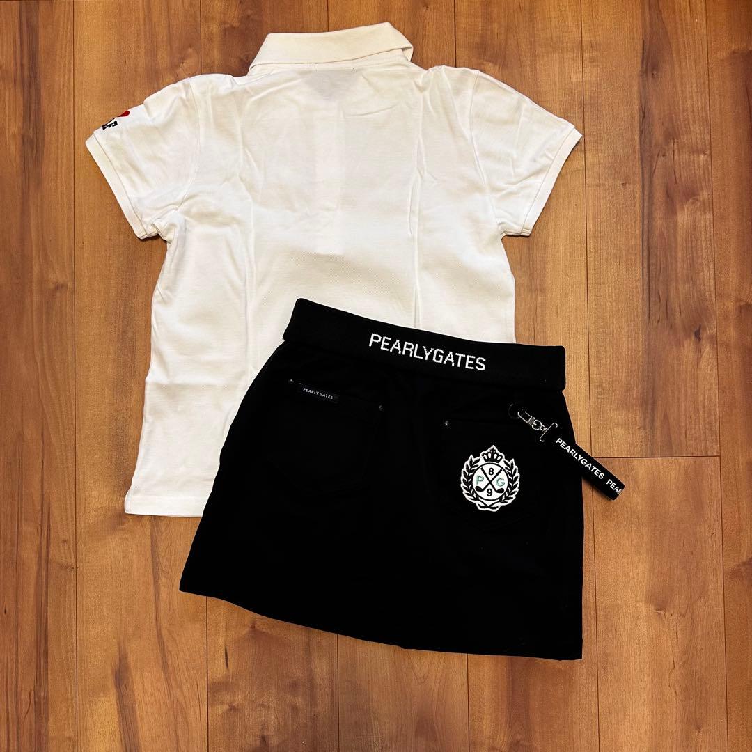 パーリーゲイツ　半袖ポロシャツ　スカート　アクセサリー付き　サイズ0 白×黒