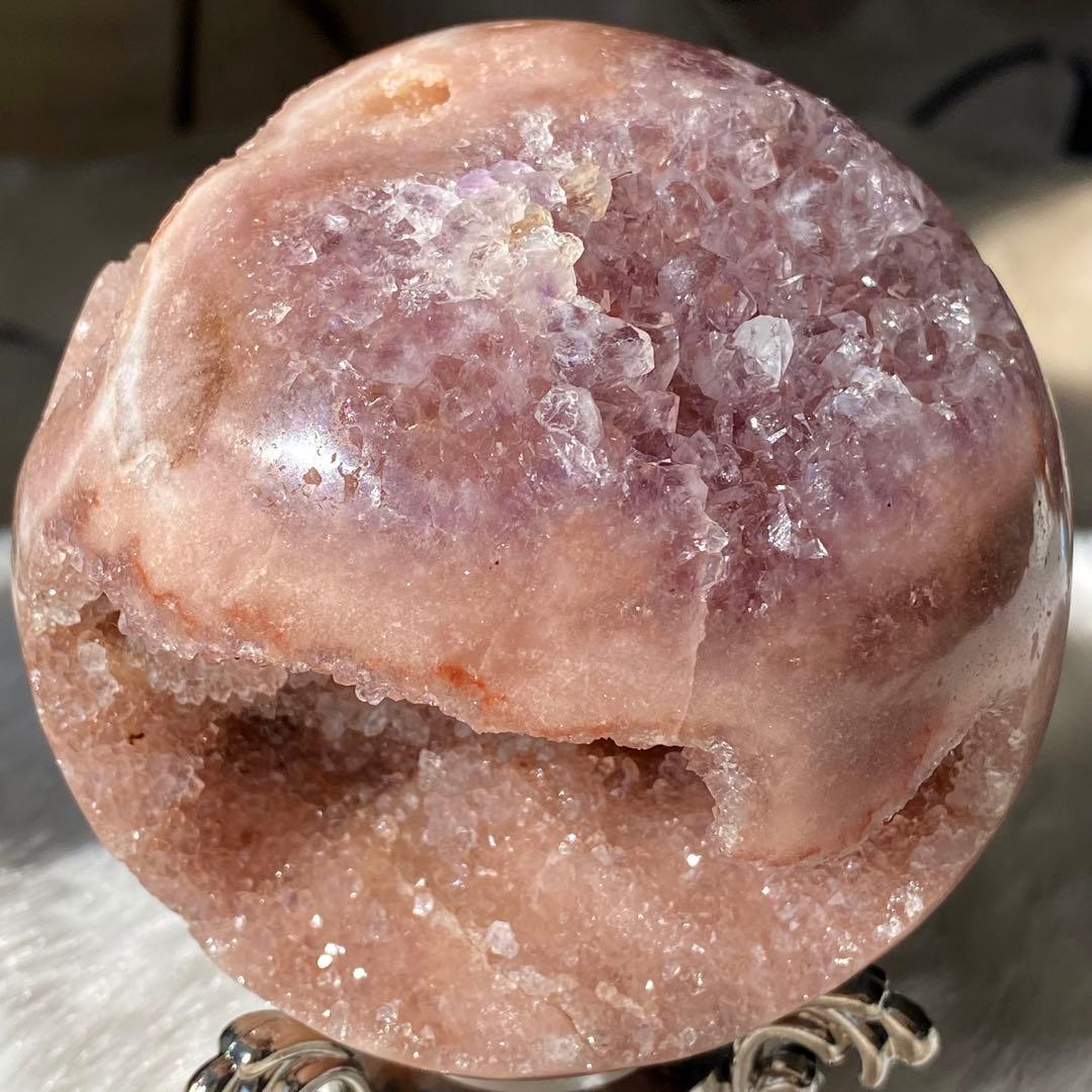 【 ピンクアメジスト BIG ドゥルージー 笑口 スフィア 90㎜ ジャスパー