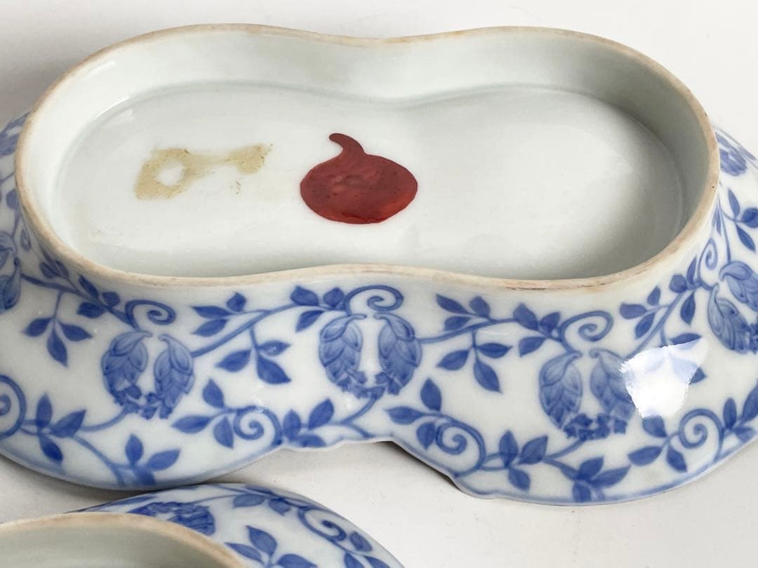 骨董　アンティーク　色絵　祥瑞　金襴手　双菊　瓢箪　向付　変形皿　2枚組