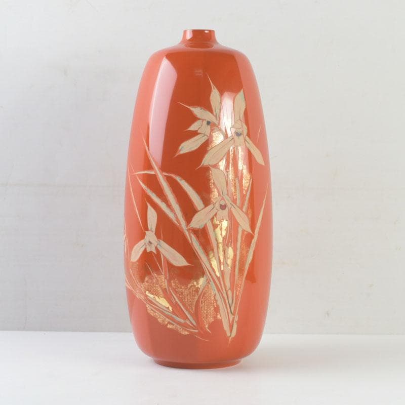 讃岐漆芸　山田暉雄作　花蒔絵　花瓶　共箱　C　9294A