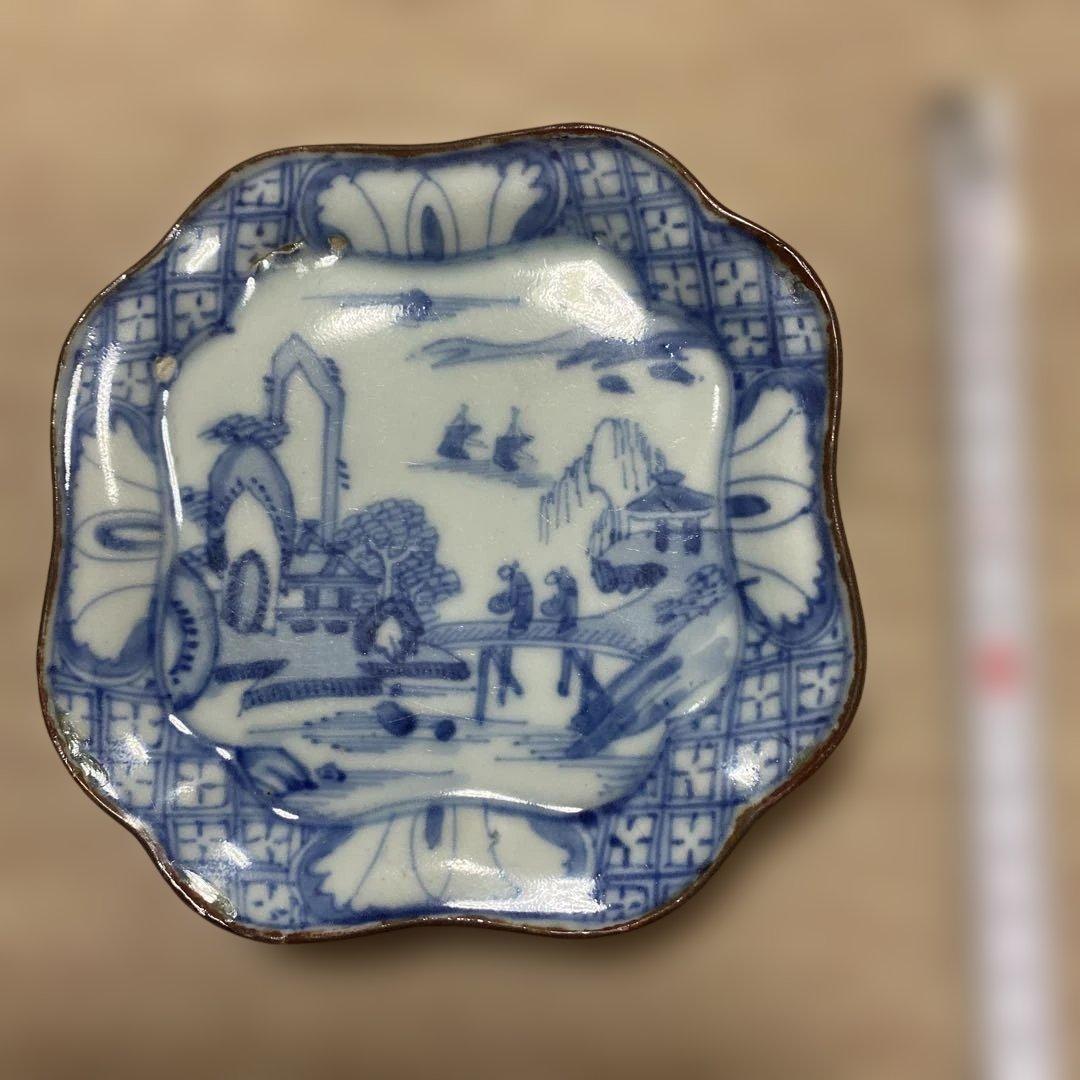 初期伊万里　四角　角取り　山水画　小皿