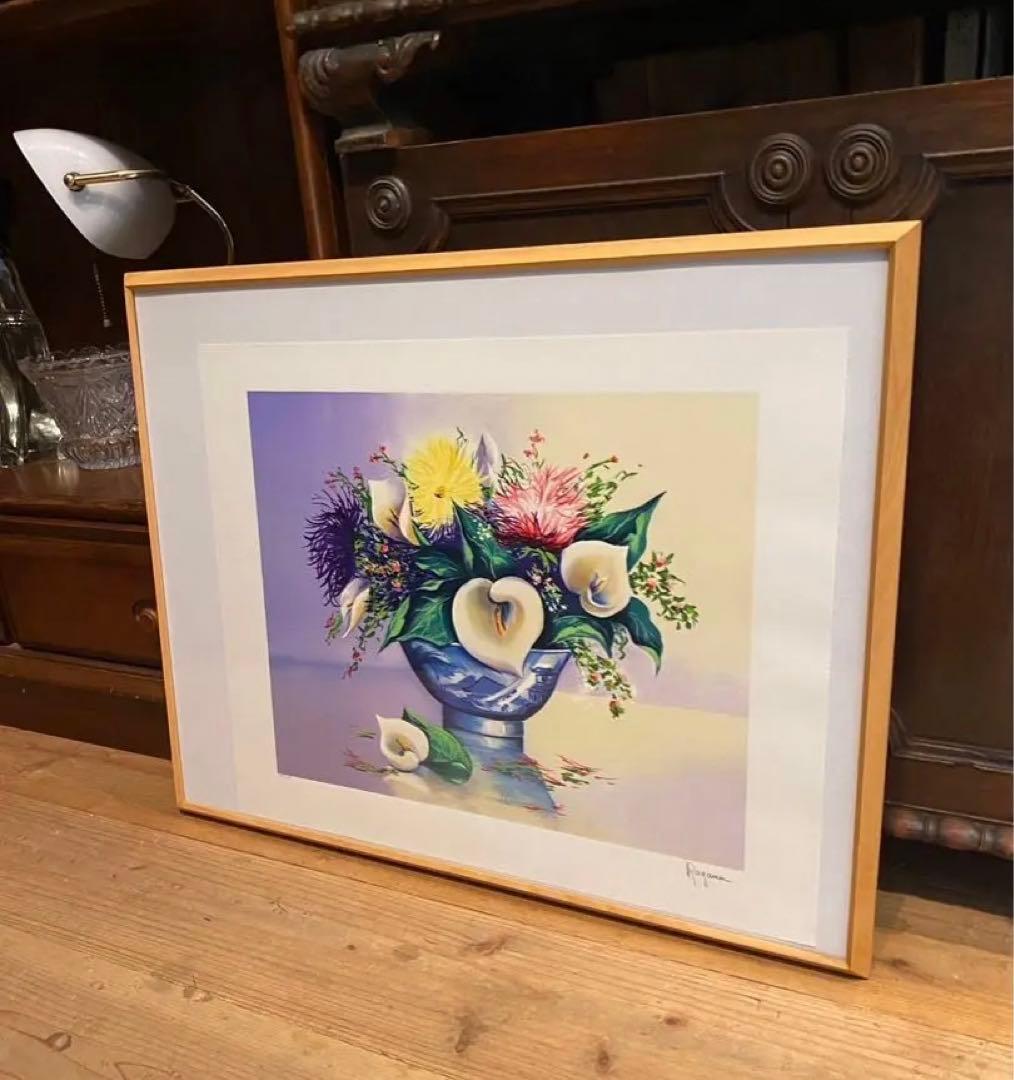 Alain Ragaru リトグラフ 額縁 インテリア ランの盛花