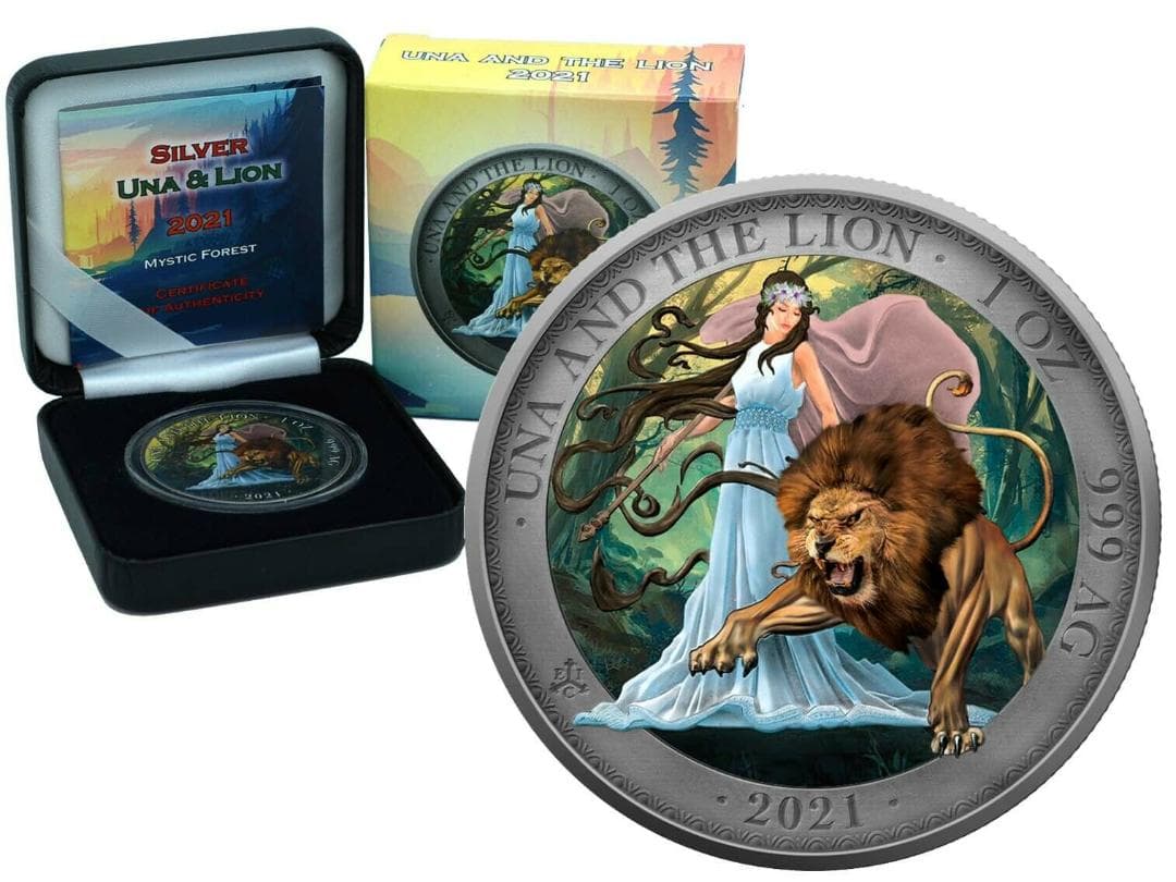 2021　セントヘレナ　ウナとライオン　カラー　ミスティック フォレスト　銀貨