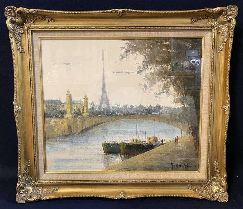 ふ*☆様 「真作」酒井健吉「パリー セーヌ川」風景画　油彩画　額装　サイン有り