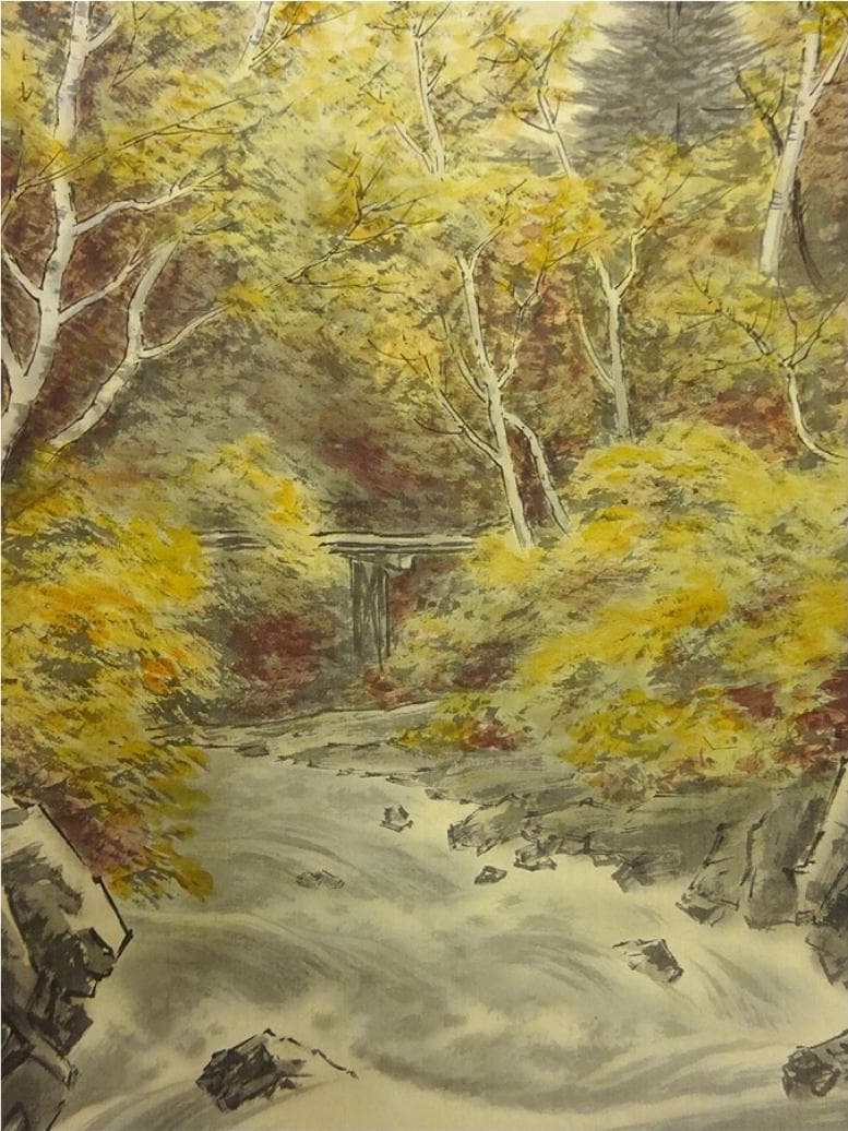 掛軸 観雪『秋景山水図』絹本 肉筆 無地箱付 掛け軸 p10302