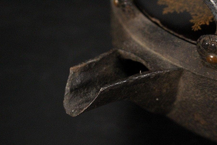 鉄瓶 扇子形持手 銀象嵌 桐地紋 銚子 一対 蒔絵蓋 大名道具 旧家蔵出