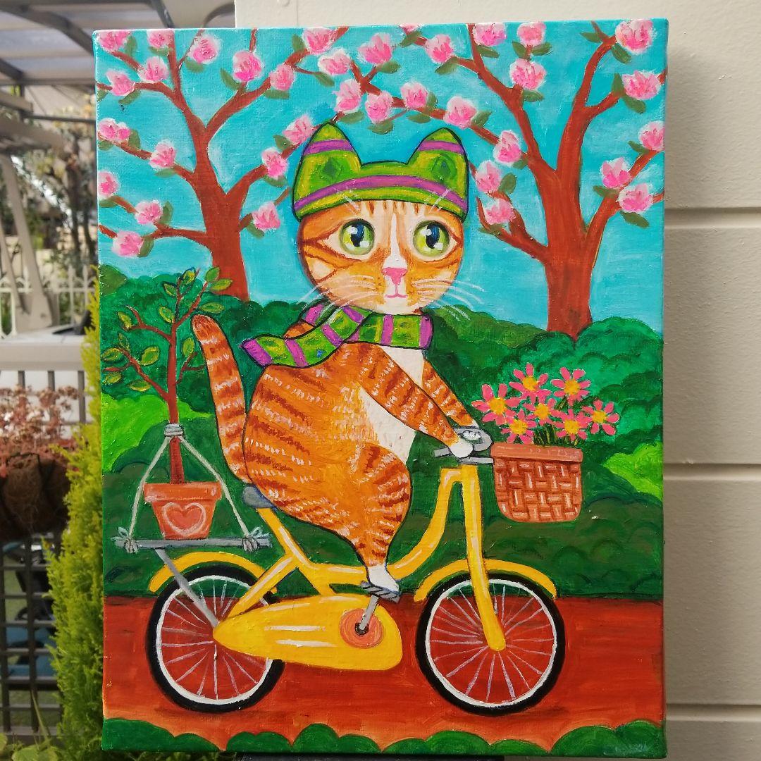 油絵　専用　自転車に乗るエースくん