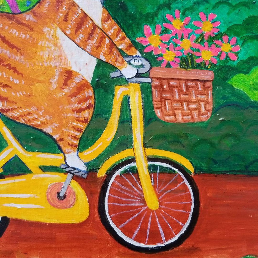 油絵　専用　自転車に乗るエースくん