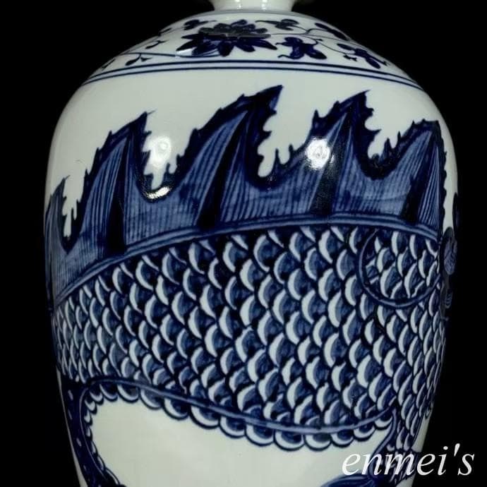 中国古美術・明永楽青花磁器龍紋梅瓶・青花磁・純手描き・陶芸・花瓶・置物・文房具