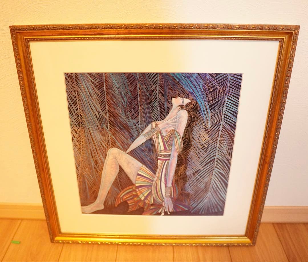 リトグラフ 女性像 金色フレーム付き