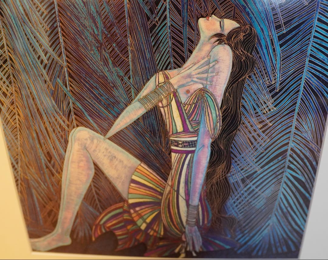 リトグラフ 女性像 金色フレーム付き