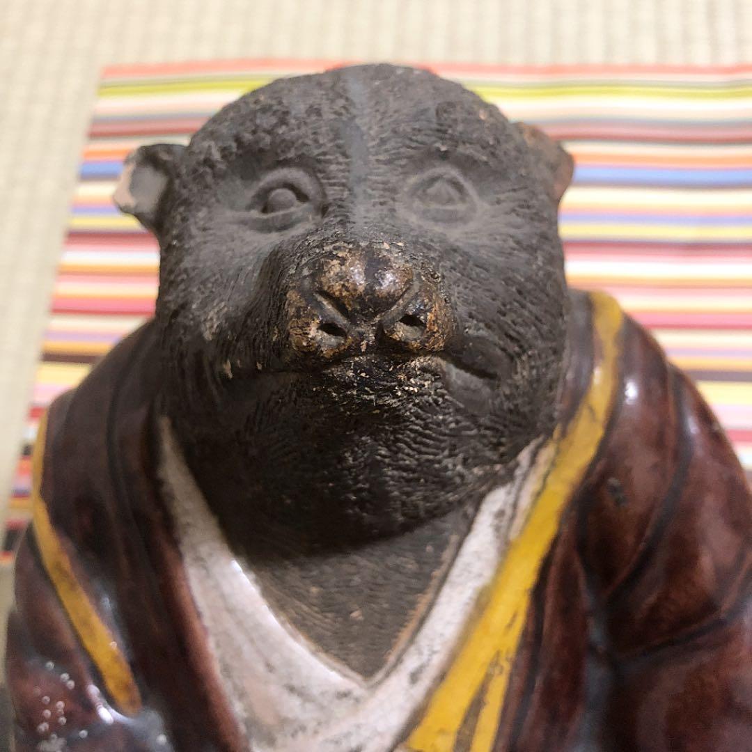 【珍品】袈裟タヌキ 五彩 陶器 焼物 時代物