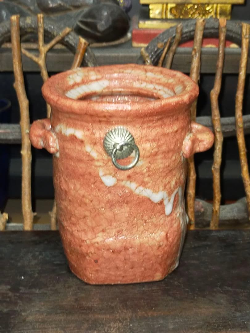 ♥志野　花器　桐箱付き　３　花瓶　掛花入れ　骨董品　アンティーク