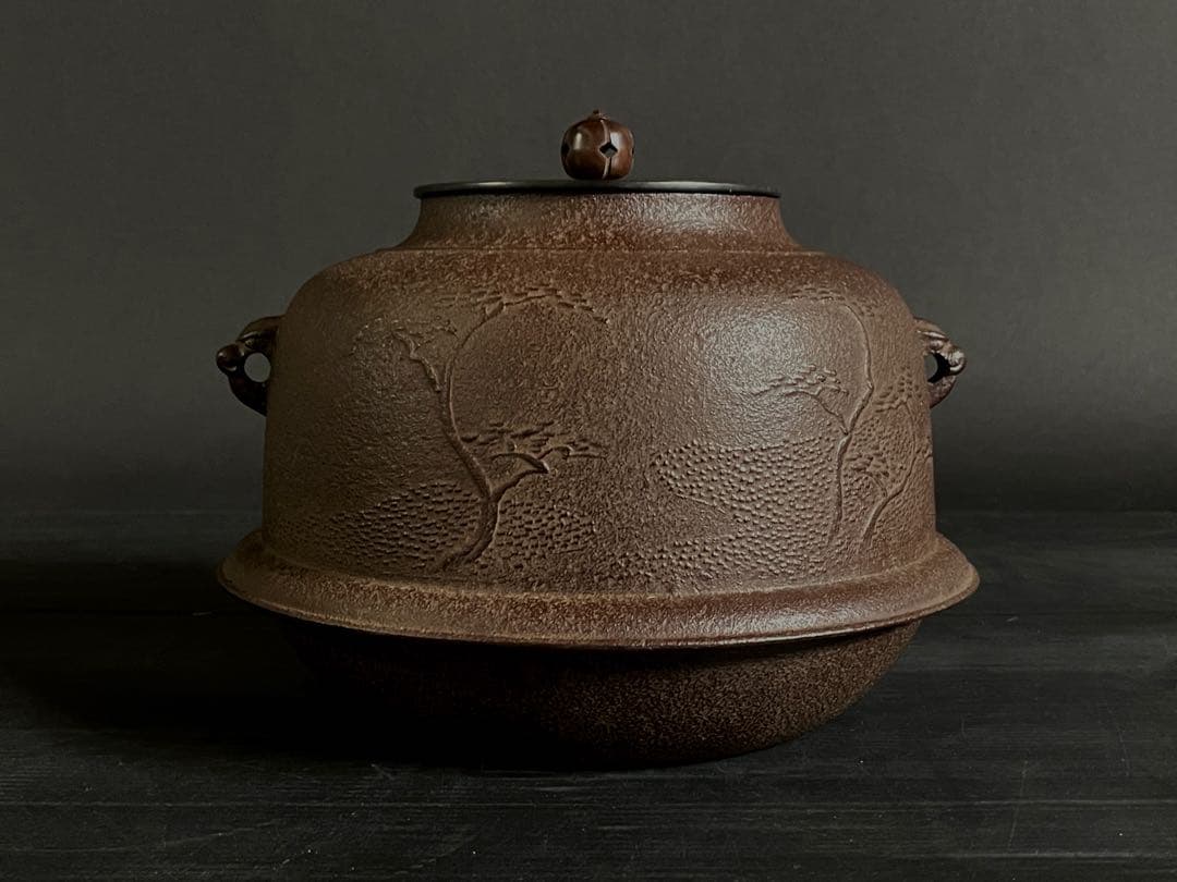 「母」 浜松地紋 真形羽付釜 佐藤浄清 共箱 栞 茶道具 （128あ）