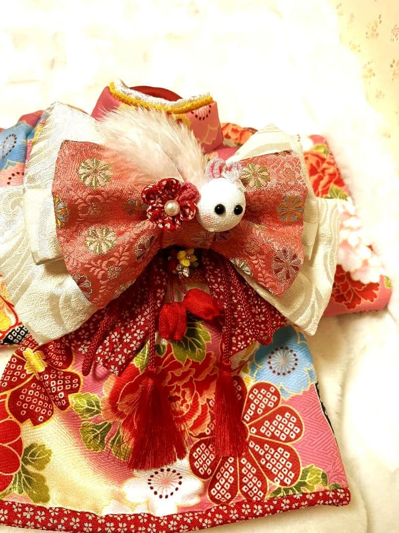 帯飾りを足してお作りし直しました。☆*花柄ピンク着物☆*　犬服　犬服用お着物