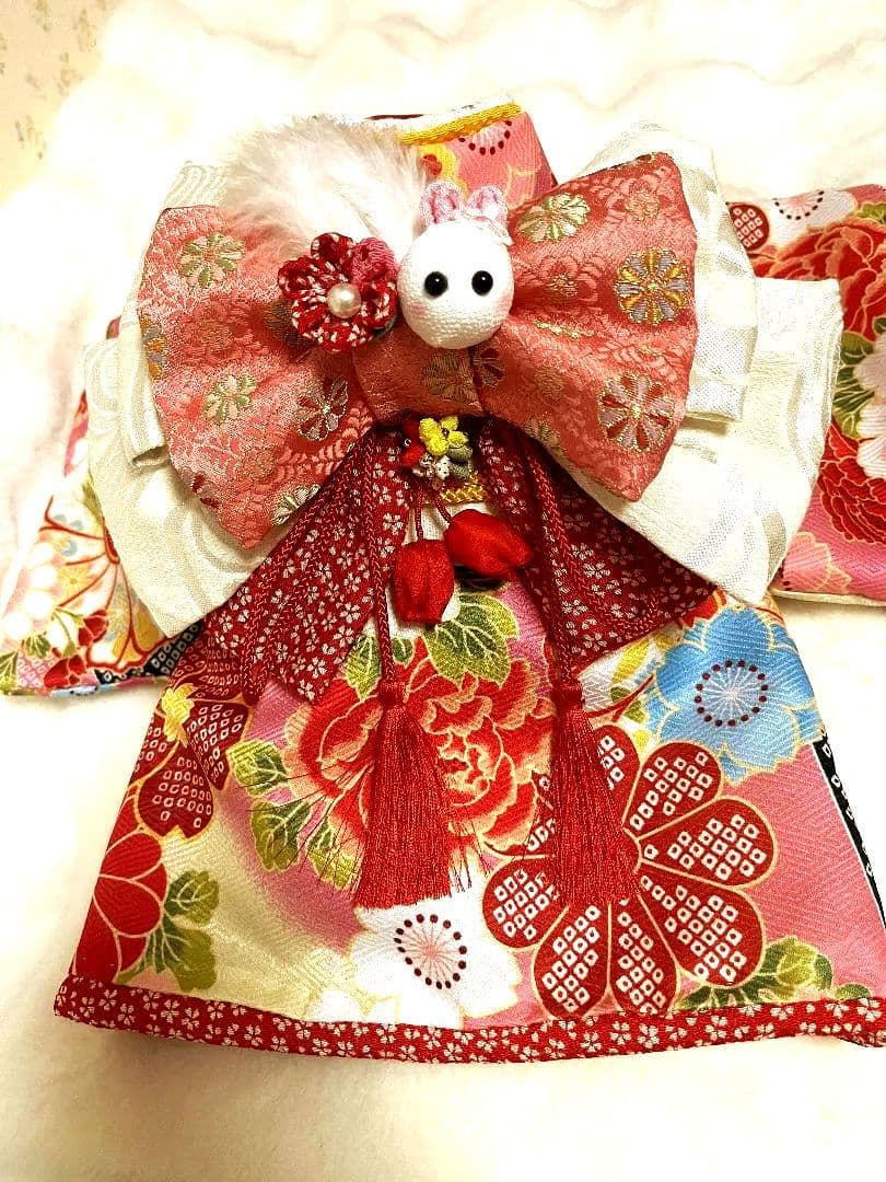 帯飾りを足してお作りし直しました。☆*花柄ピンク着物☆*　犬服　犬服用お着物