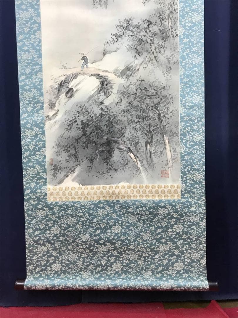 【真作】後藤杏塢/夏山雨後釣人図/山水図/釣人図/掛軸/名家伝来/AC-71