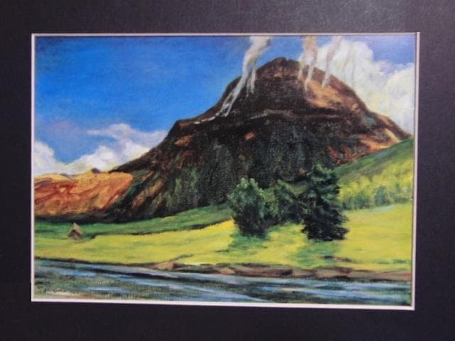 有島生馬、【昭和新山】、希少な画集より、新品高級額・額装付