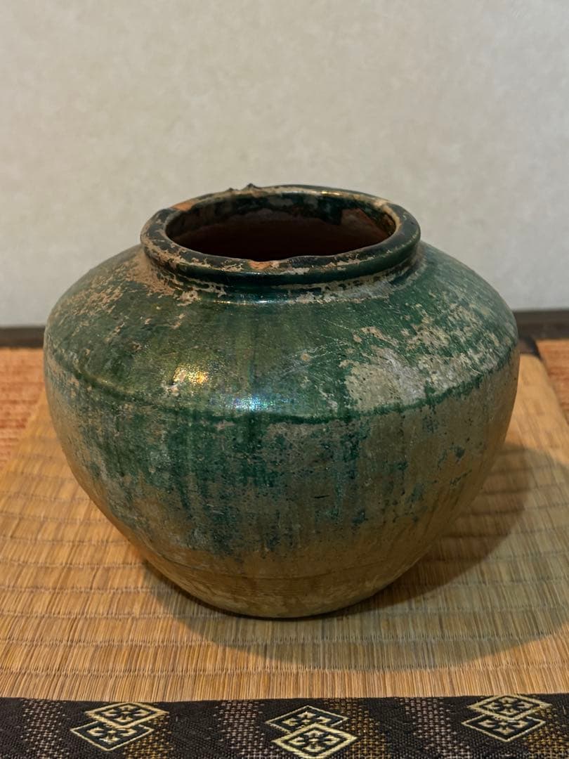 骨董　緑釉壺　古代出土品　漢時代　中国美術　古美術