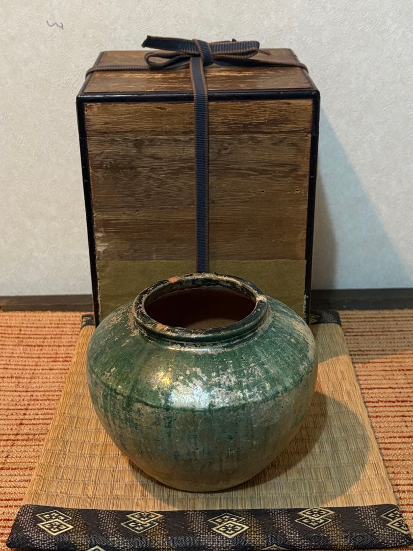 骨董　緑釉壺　古代出土品　漢時代　中国美術　古美術