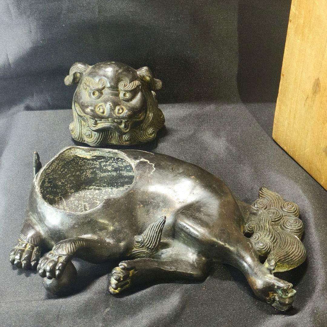 中国古美術 古銅宣徳香炉 臥獅炉 時代物 香道骨董 コレクター放出美品 茶道具