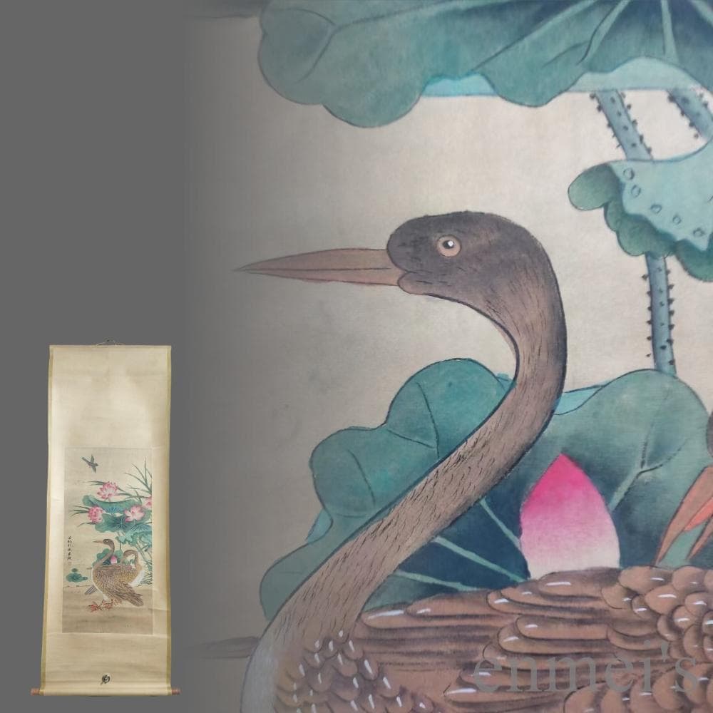 中国古美術.明時代.呂紀款.花鳥図.宣紙画.三尺手描き.肉筆.掛軸.水墨画.旧蔵