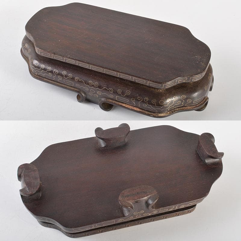 中国　玉石翡翠彫刻　白菜　置物　約2.4kg　金線象嵌唐木台付　V　R6549B