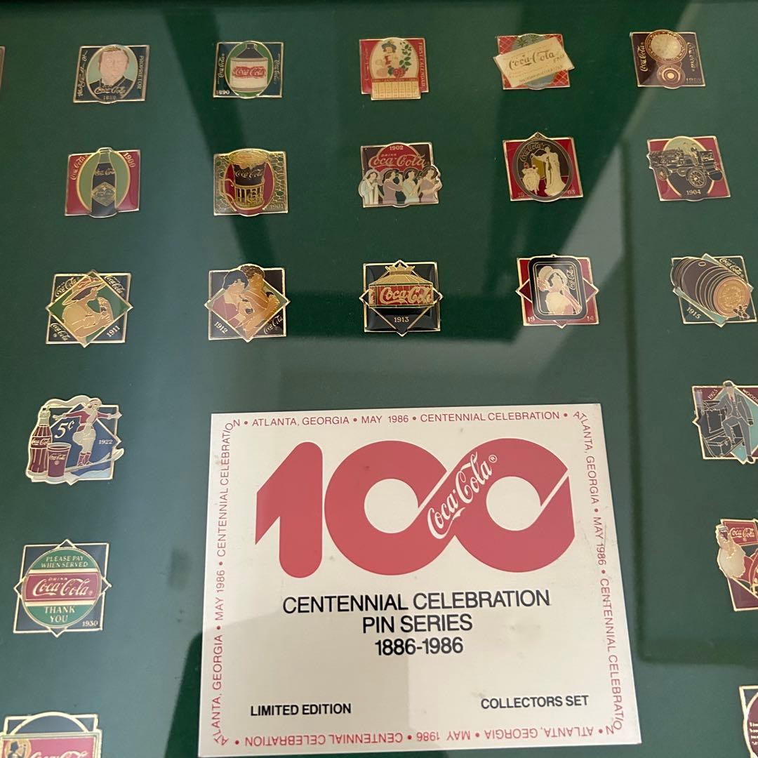 コカ・コーラ ピンバッジセット 額装品/ 100周年 1886-1986 限定品