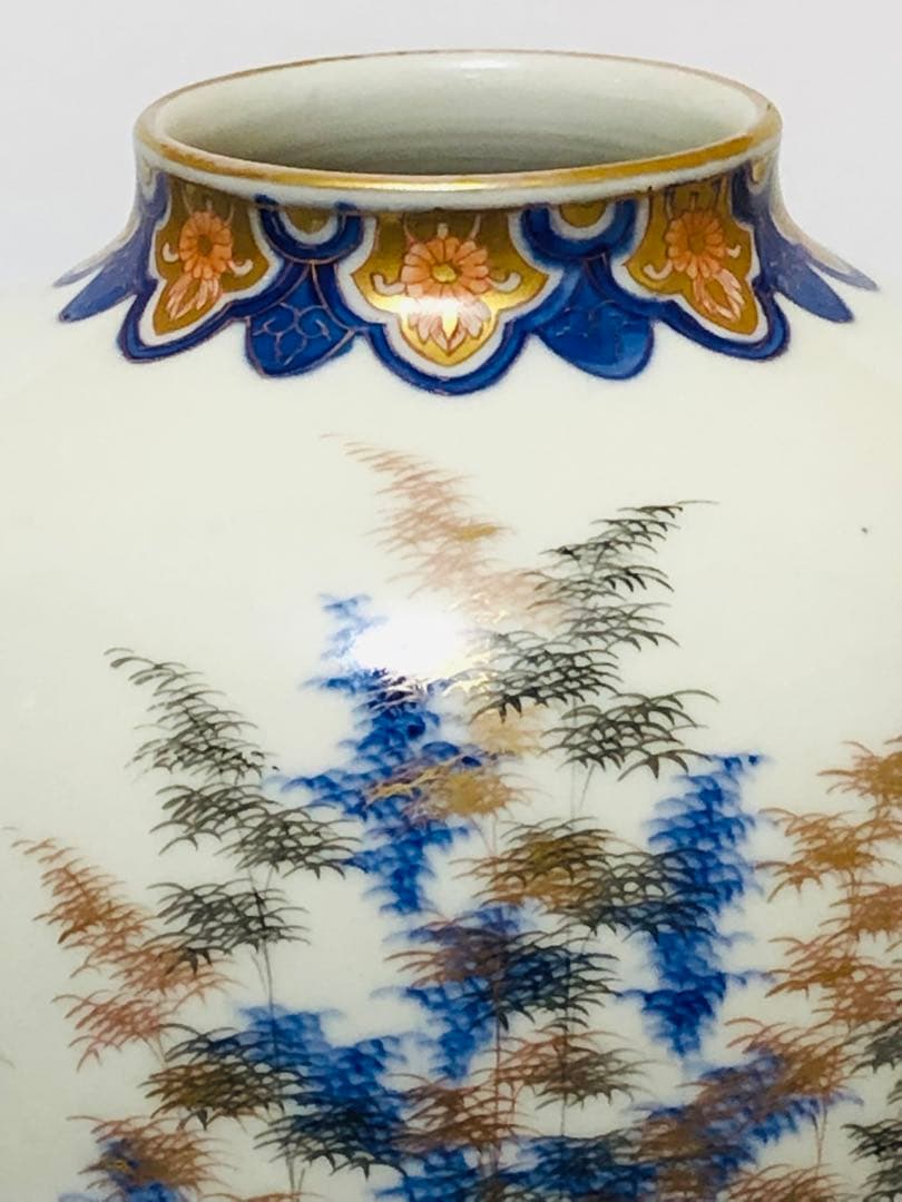 最終割引価格 明治 初期 有田焼 明治香蘭社 オールド香蘭社 色絵竹林文 花瓶