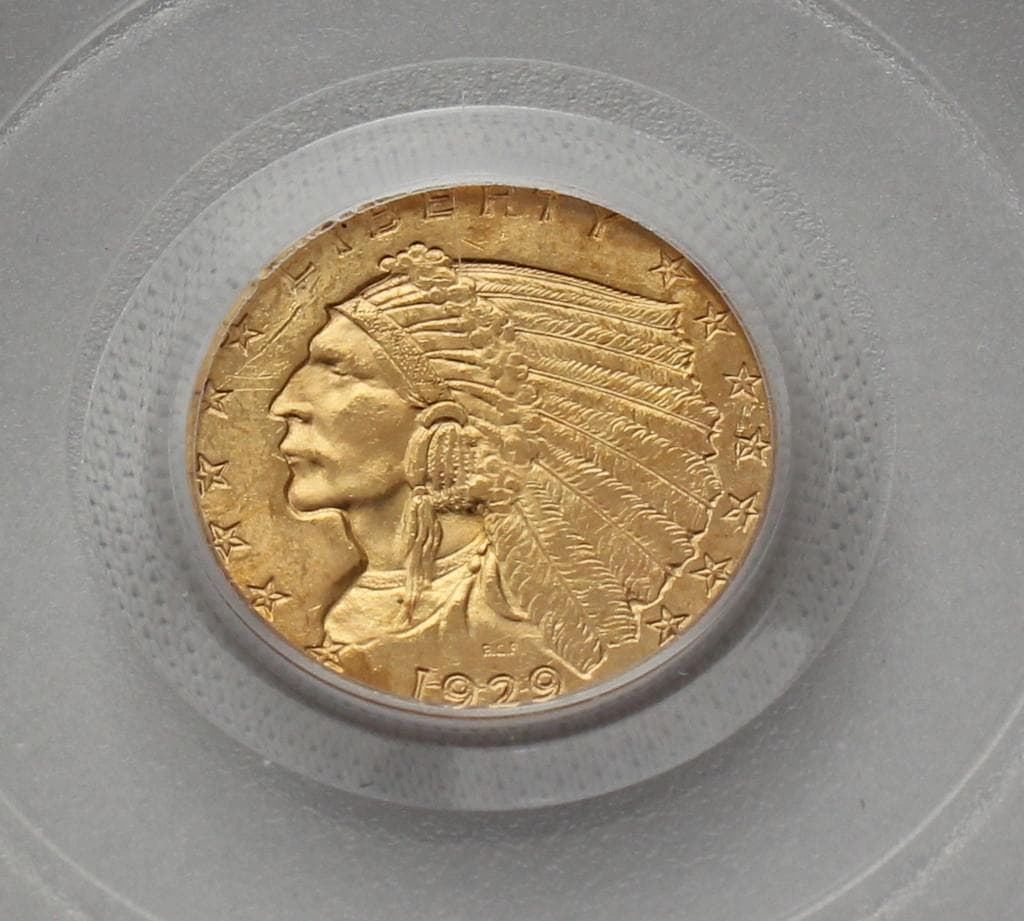 1929年 米国 インディアンヘッド ＄2.5クオーター金貨 PCGS MS62