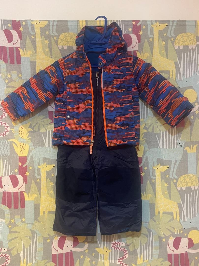 子供用スキーウェア2着セット 赤・グレー迷彩、オレンジ•青迷彩