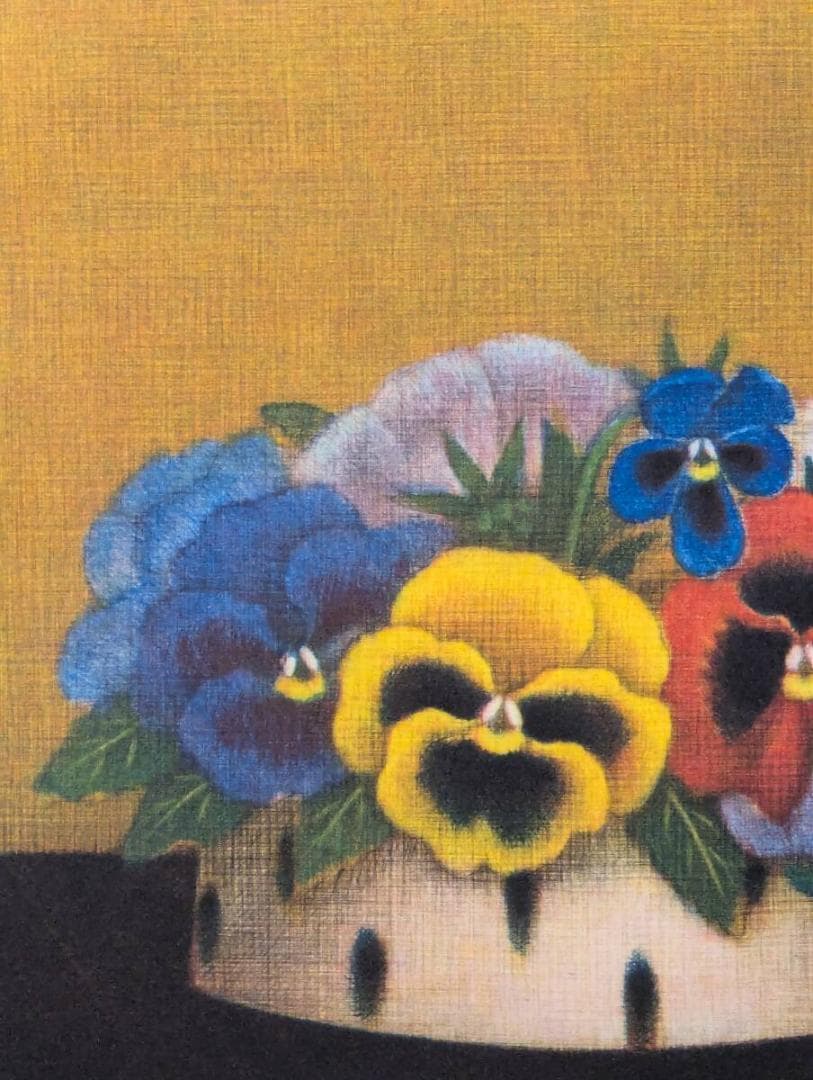 【真作】版画　銅版画　パンジー　白い小鉢　彩り豊かな花の版画　Z37