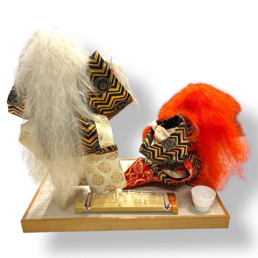 連獅子 歌舞伎人形 日本人形 昭和レトロ 台座付 高さ約48cm 骨董