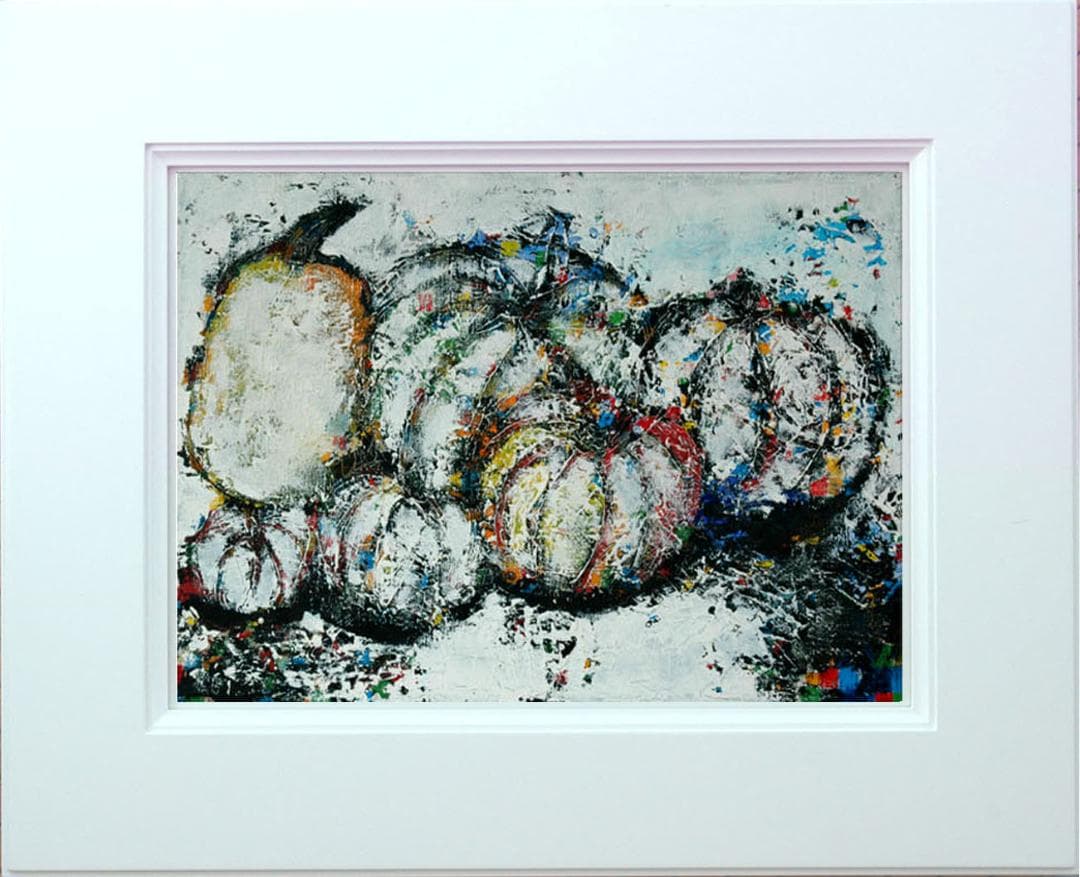 油絵 菅家令子 絵 絵画インテリア 額付(青緑＋金色の枠)uF6-030114