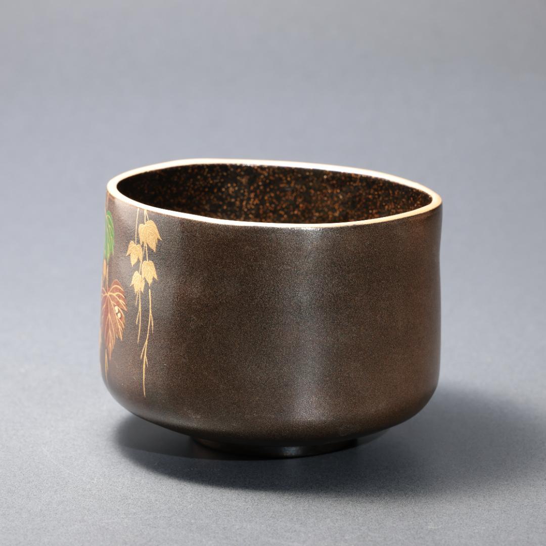 【茶道具】乾漆　抹茶碗　蔦蒔絵　銀錆塗　漆塗　共箱　R1586N3