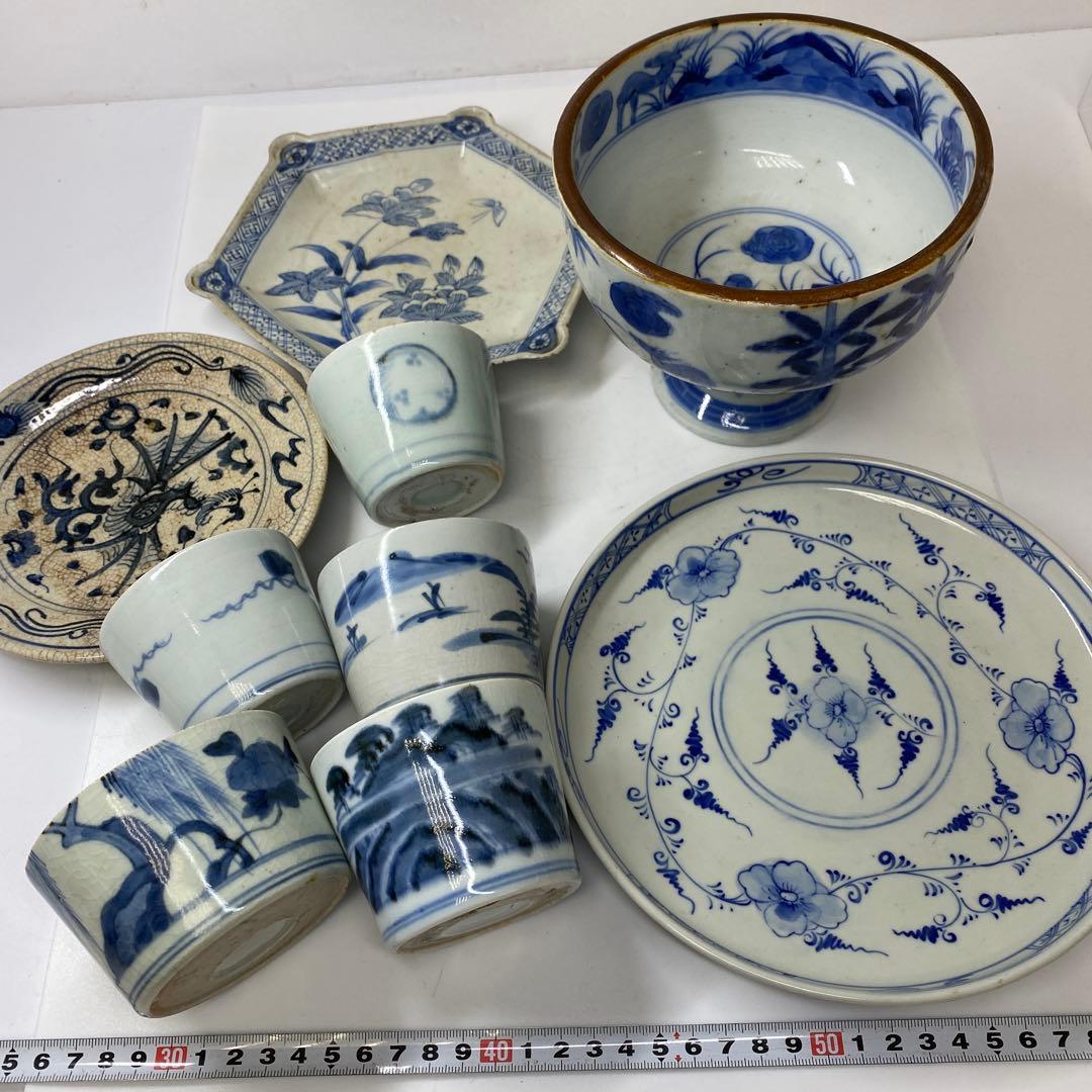 古伊万里　染付盃洗　中皿　蕎麦猪口色々　9点タコサ　東さ7-0323②